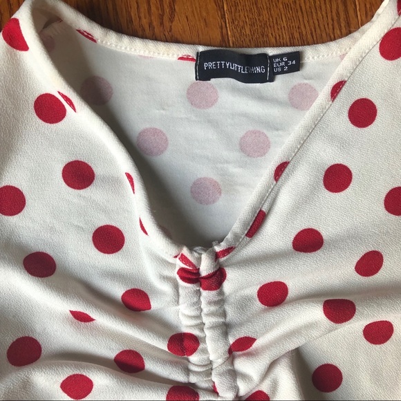 PrettyLittleThing White and Red Polka Dot Dress - Picture 2 of 4